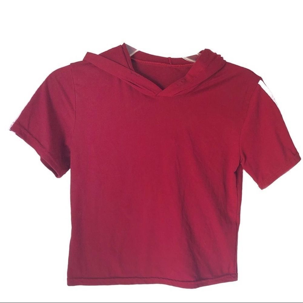 150 Red athletic short sleeve crop hoodie‎